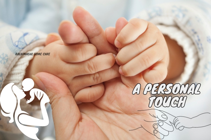 Close-up of a caregiver's hands gently holding a patient's hands, symbolizing the compassionate and personalized care provided by Kalaimagal Home Care in Coimbatore.