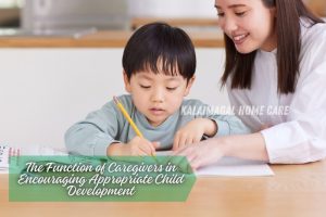 Kalaimagal Home Care caregiver in Coimbatore assisting a child with educational activities, promoting healthy child development
