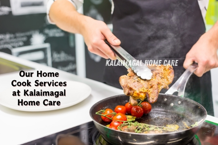 Professional cooking healthy meals at home with fresh vegetables and chicken for clients' dietary needs by Kalaimagal Home Care