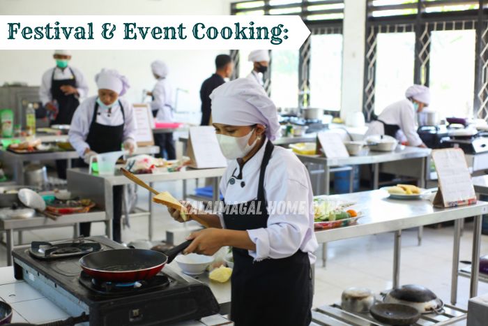Kalaimagal Home Care’s professional chefs preparing fresh meals for festival and event cooking in Coimbatore