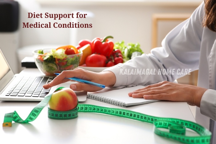 Nutrition expert creating a healthy diet plan with fresh fruits and vegetables for Home Cook – Kalaimagal Home Care in Coimbatore